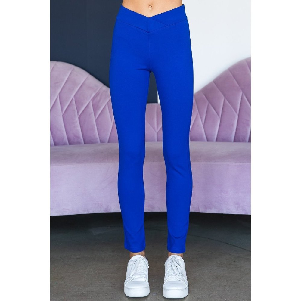 Cross Over Royal Blue High Waisted Stretch Leggings